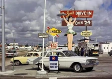 SUNOCO SERVICE GAS STATION and JOE'S DRIVE-IN 60'S CHEVY  5x7 reprint