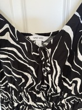 Nine West Black White Animal Print Maxi Dress Short Sleeve V-Neck Size L