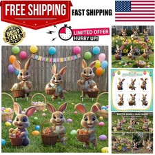 6 PCS Outdoor Easter Bunny Decorations - Bunny Yard Signs with Stakes - Water...