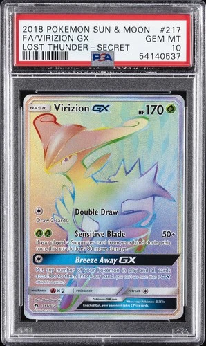2018 POKEMON SUN & MOON LOST THUNDER SECRET #217 FULL ART/VIRIZION GX PSA 10