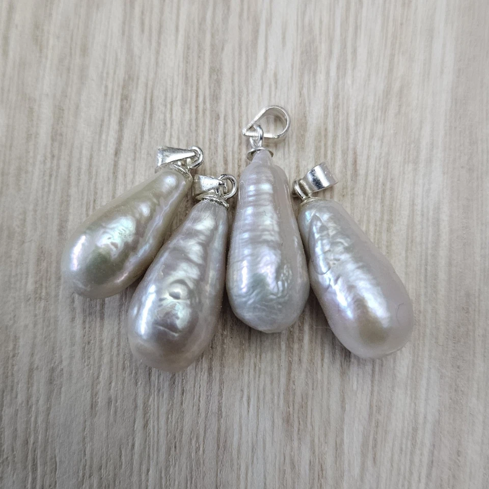 手工制作泪珠淡水珍珠吊坠纯银 — 第 4/4 张图片