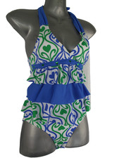 BNWT Girls Sz 6 - 7 Cute Blue  White Ruffle 2 Piece Tankini Bathers Swim Set