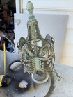ANTIQUE RARE 3 WAY VICTORIAN TABLE LAMP CAST METAL AQUA BLUE 24” — photo 2