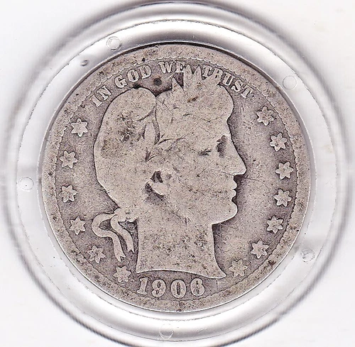 1906  D    Barber  Quarter  (90% Silver)  Coin