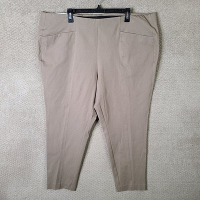 Ophelia Roe Pants Womens 3X Beige High Rise Ankle Tapered Leg Pull On Khaki NEW