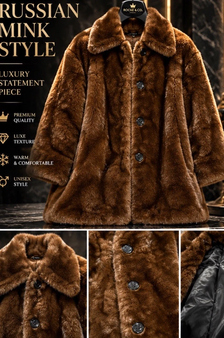 Russian Mink Style Coat Men M Rich Chestnut Brown elegant standout Buttons new - product detail image 9