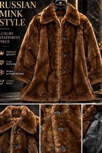 Russian Mink Style Coat Men M Rich Chestnut Brown elegant standout Buttons new image 9
