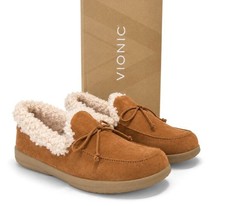 Vionic Claribel Shearling Tan Moccasin Slippers Womens 9 Orthotic Comfort
