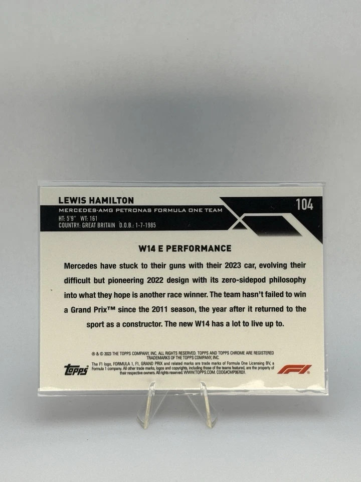 2023 Topps Chrome Formula 1 Lewis Hamilton 104 black checker refractor - Image 2 of 2