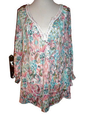 Spense Woman Bluse Gr.3X /50/52 Florales Muster,leichte Boho Ärmel#
