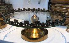 32cm ornamental Vintage Inspired glass Top cake stand wedding rustic brass