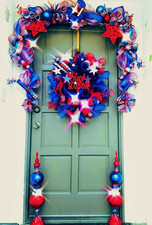 July 4th Front Door Wreath Garland Set Red White Blue Patriotic Decorations