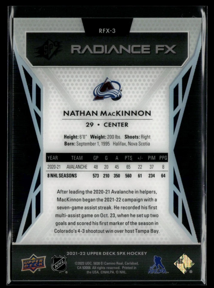 2021-22 SPx Radiance F/X #RFX-3 Nathan MacKinnon - Image 2 of 2