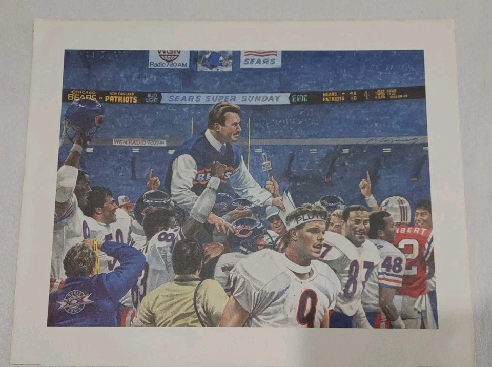 复古 批量 3 张 1986 年 NFL 芝加哥熊队 Sears & Roebuck 20x16 石版画 罕见 — 第 4/4 张图片