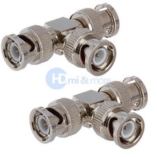 BNC T Adapter Male Plug Coax Coaxial Splitter Connector - LOT of 2