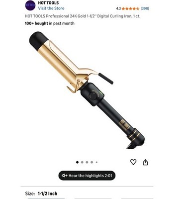 HOT TOOLS Professional 24K Gold 1-1/2 in Digital Curling Iron, 450°F, Gold