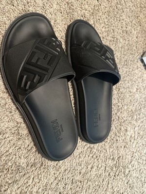 Fendi Men's Black Logo Rubber Slide Sandals Slip On Comfort Casual