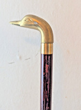 VTG Brass Duck Head Walking Stick Cane 3 Pc Wood Swagger w/ Hidden Compartment