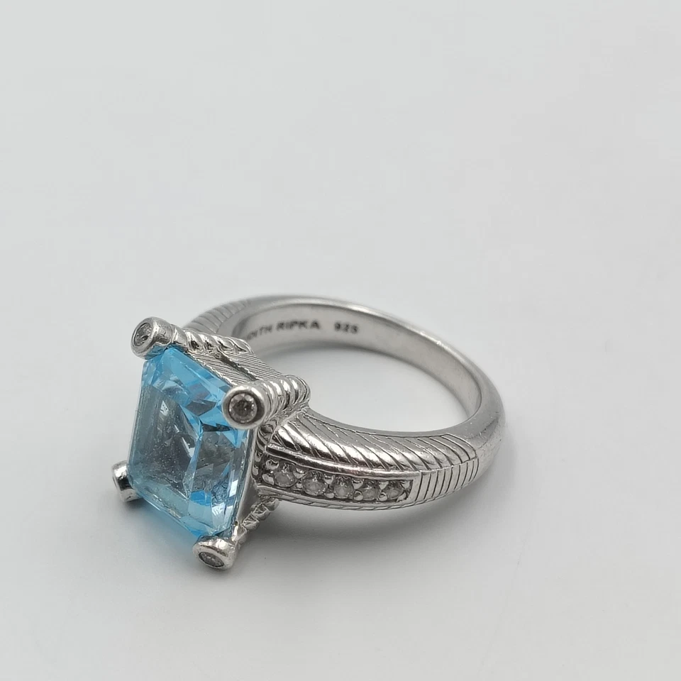 QVC Judith Ripka Sterling Silver 925 Blue Topaz & Clear CZ Cocktail Ring Sz 9 - Image 3 of 4