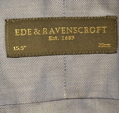 EDE & RAVENSCROFT Dress Shirt 15.5 34/35 Blue Herringbone Cotton French Cuffs