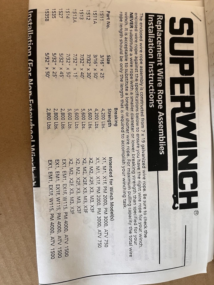 Cabo de fio de substituição Superwinch 5/32" X 45 pés com gancho anexado.  - Imagem 3 de 4