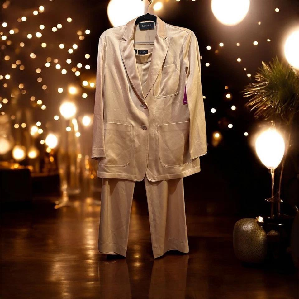 Conjunto Blazer y Pantalón Satinado Colección Carlisle - Oro Champán - Talla 6 - Nuevo con Etiquetas Foto 2 de 4