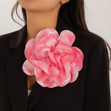 Large Pink Satin Rose Flower Brooch Oversized Fabric Pin Wedding Corsage