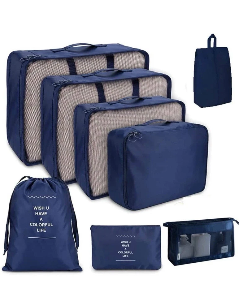 Juego organizador de equipaje de viaje de 8 piezas maleta bolsas de almacenamiento ropa cubos de embalaje ~ Foto 2 de 4