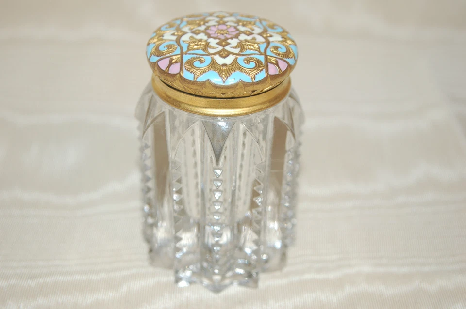 Antique Zipper Glass Bottle with Enamel & Gold Detailed Lid- Stunning! - Image 3 of 4