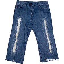 Seven 7 Women's Jeans Size 20 Straight Leg Cropped Distressed Medium Wash
