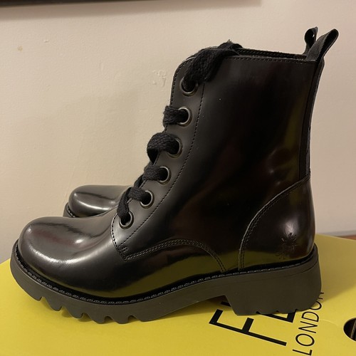 Fly London Women’s Boots EUR 40 UK 7 Leather GLASS BLACK New In Box - Picture 5 of 22