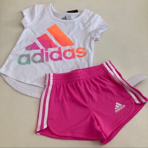 Adidas cute baby girl pink neon shorts set 2294 - Afbeelding 1 van 5