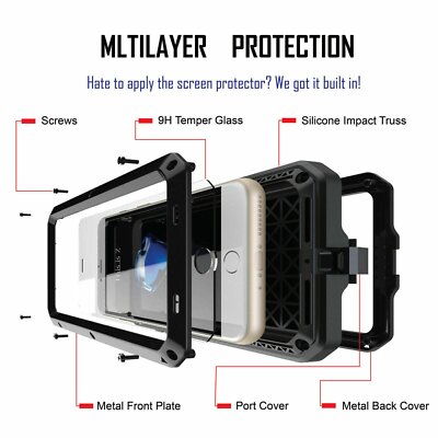 Shockproof Cover Aluminum Heavy Duty Metal Glass Hard Case For Apple iPhone 7