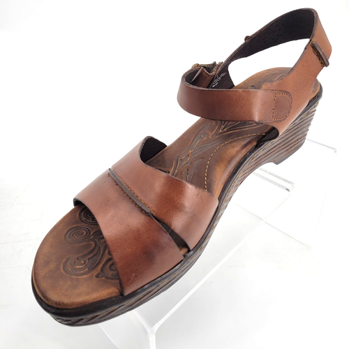 Born Womens 11 M Brown Strappy Wedge Platform Sandals Anklestrap - Picture 4 of 9