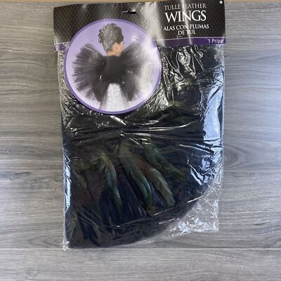 Tulle Feather Wings Halloween Costume Dress Up Play Black Large