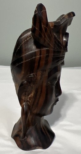 Vintage afrikanische Kunst handgeschnitzt 6 3/4" zweifarbig Holz Stammes Kopf Büste Skulptur - Bild 3 von 15
