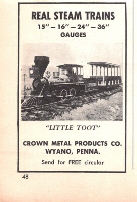 Crown Metal Products Co Real Steam Trains Many Gauges Wyano PA Vtg Mag Print Ad