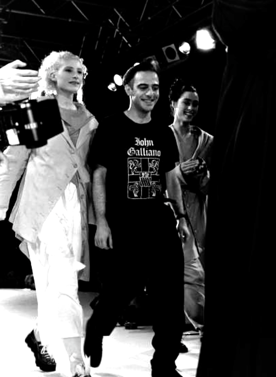 【John Galliano】archive frill shirt black John Galliano Vintage Archive Fall 1994 Crest Logo Black T-Shirt