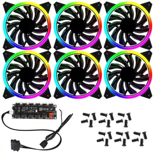 6x PC Case Cooling Fan Set 120mm ARGB Gaming Addressable RGB LED Hub UK