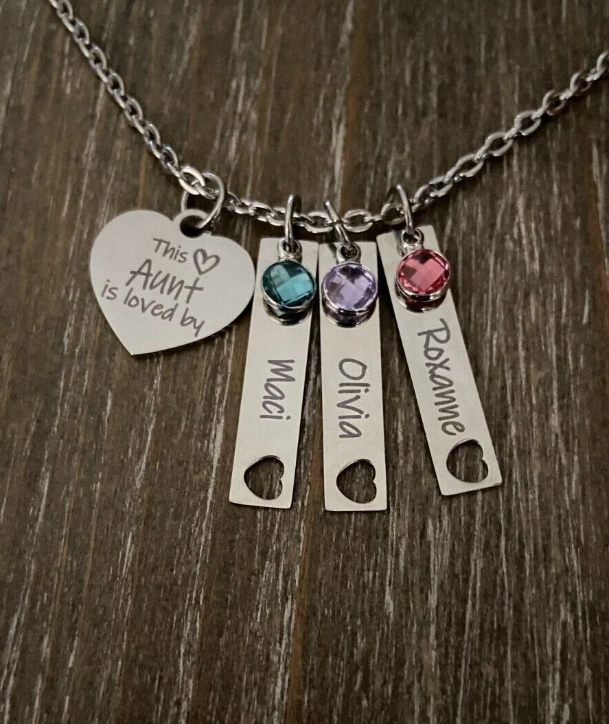 Aunt Necklace name birthstone personalized engraved custom niece