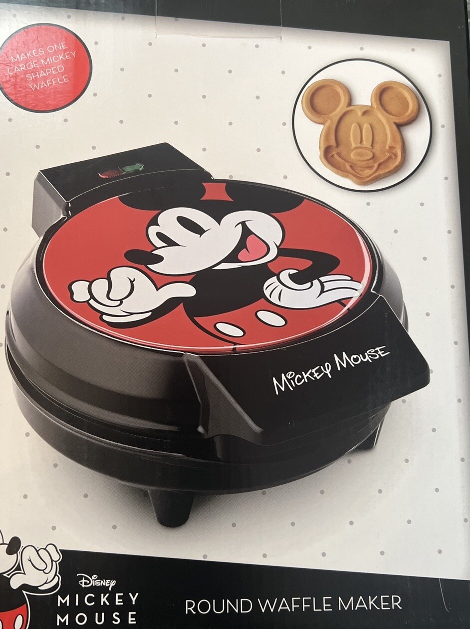 NIB Disney MICKEY MOUSE ROUND WAFFLE MAKER, Ceramic Coated Nonstick Plates