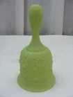 Vintage Fenton Green Satin Glass Bell Daisy & Button Design