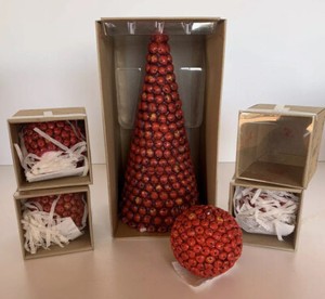 Cranberry Tall Candle w/4 Small Round Cranberry Candles, Holiday, In Boxes