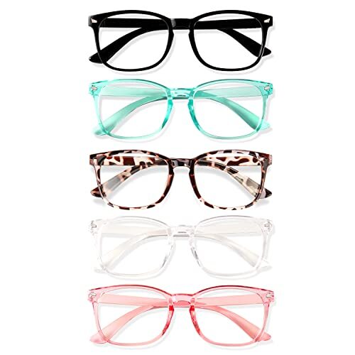 Anti Blue Light Glasses for Women Men -5Pair Blue 5 Pack Mix Color-2 Clear