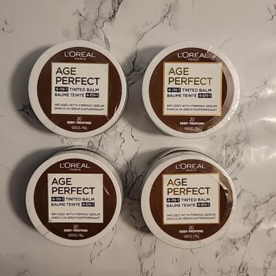 (4) Loreal Age Perfect 4-In-1 Tinted Balm Foundation .63 Oz # 20 Deep New Sealed