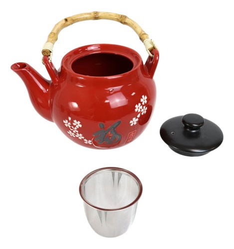 Sakura White Japanese Cherry Blossoms Porcelain Red Tea Pot 42oz And 4 Cups Set - 第 4/11 張圖片