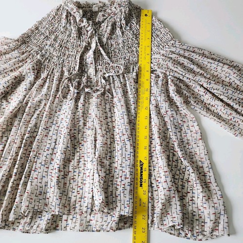 MINI Peasant Blouse Womens Medium Smocking BOHO Ditsy Cottage Chiffon Sheer - Picture 12 of 20