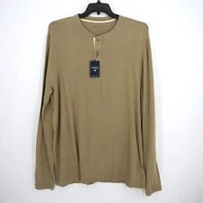 Cremieux Men's Long-Sleeve Henley Shirt XL Gold Gray Striped NWT $69.50