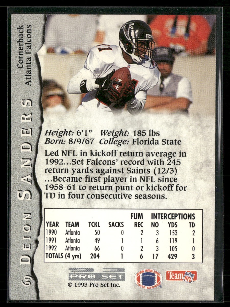 Deion Sanders 1993 Pro Set #69 Atlanta Falcons | eBay