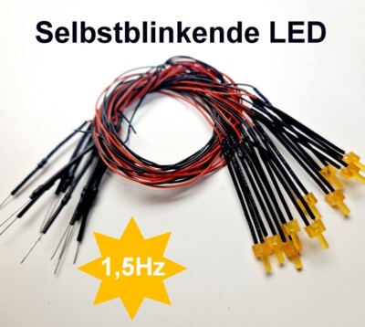10 Stück Tower LED 2mm Orange diffus Blinkt fertig verkabelt für 12-18V DC(C6/3)